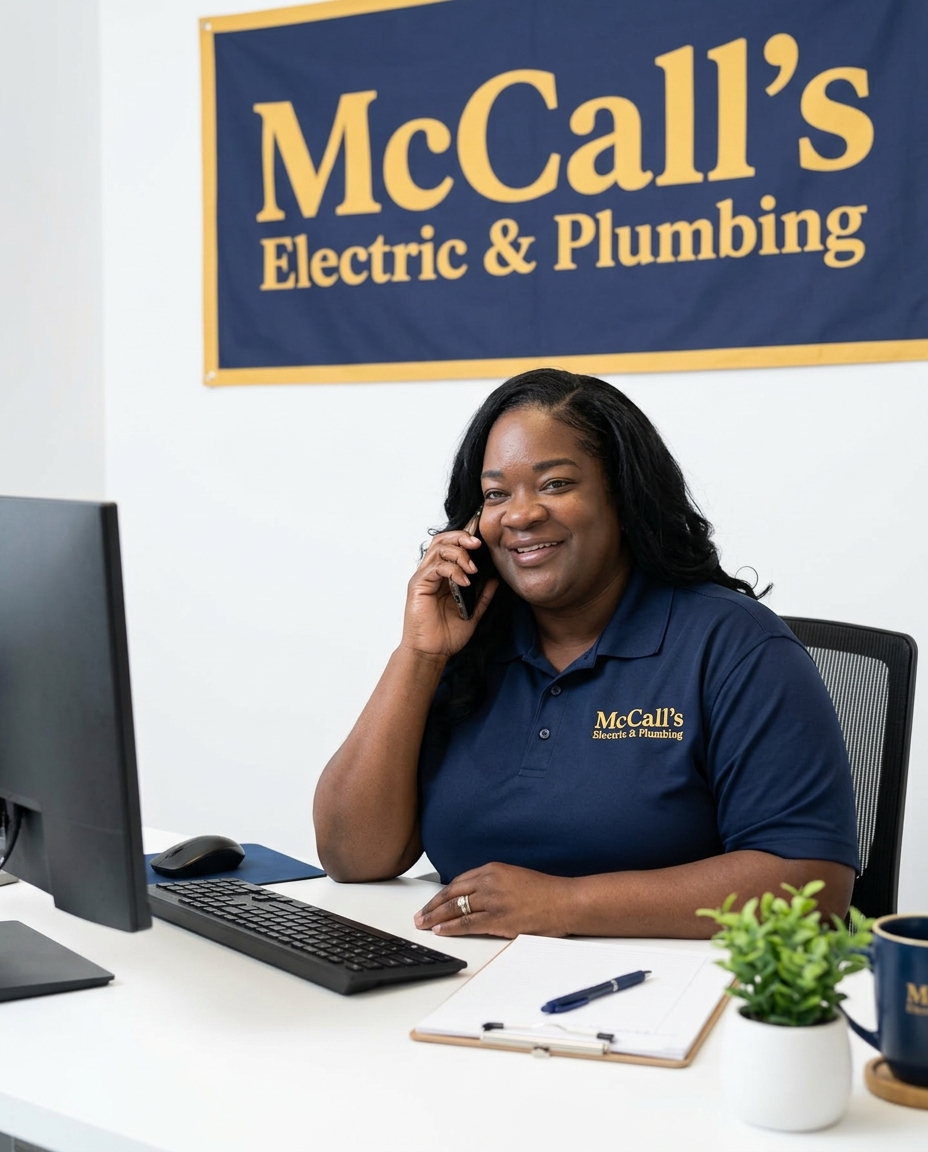 Tisheba McCall answering the phone at the office